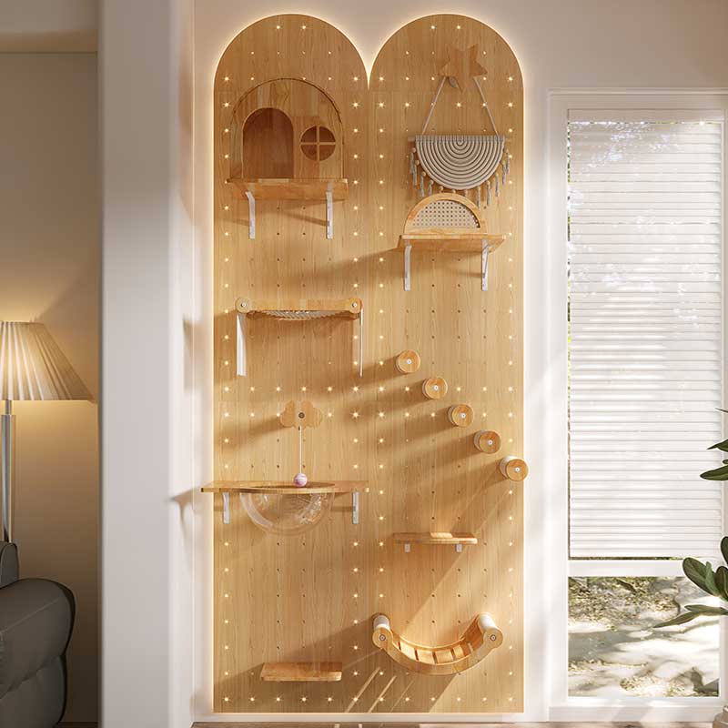 DIY Solid Wood Cat Wall Shelf with Holes – Wall-Mounted Climbing Panel for Cats