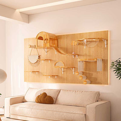 DIY Solid Wood Cat Wall Shelf with Holes – Wall-Mounted Climbing Panel for Cats