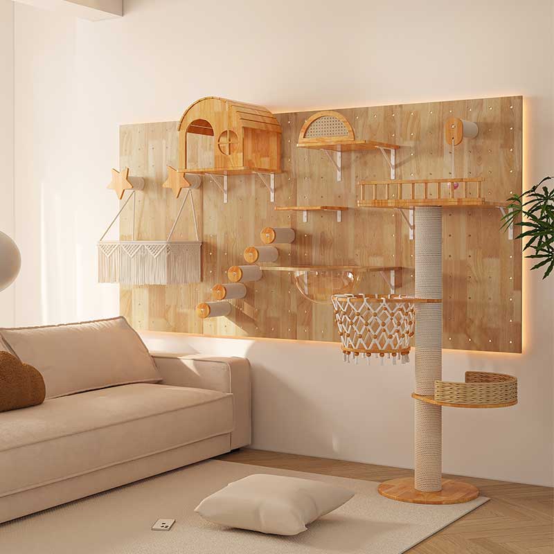 DIY Solid Wood Cat Wall Shelf with Holes – Wall-Mounted Climbing Panel for Cats