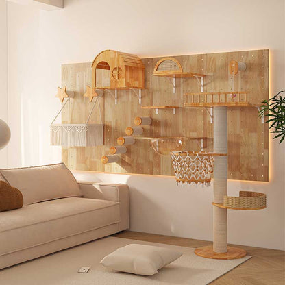 DIY Solid Wood Cat Wall Shelf with Holes – Wall-Mounted Climbing Panel for Cats