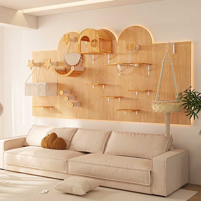 DIY Solid Wood Cat Wall Shelf with Holes – Wall-Mounted Climbing Panel for Cats