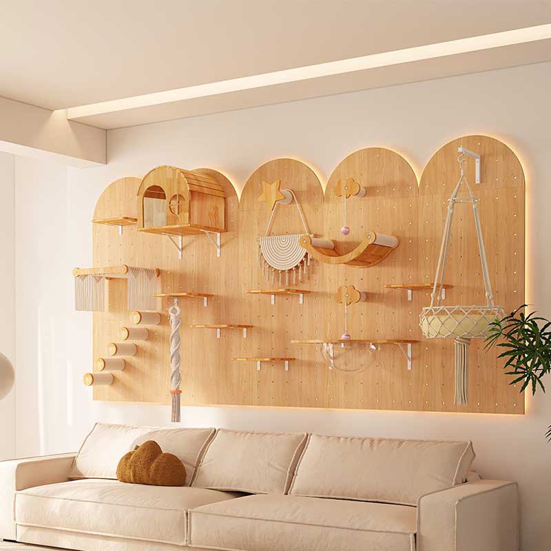 DIY Solid Wood Cat Wall Shelf with Holes – Wall-Mounted Climbing Panel for Cats