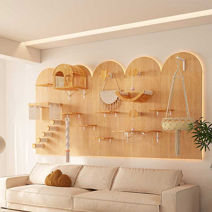 DIY Solid Wood Cat Wall Shelf with Holes – Wall-Mounted Climbing Panel for Cats