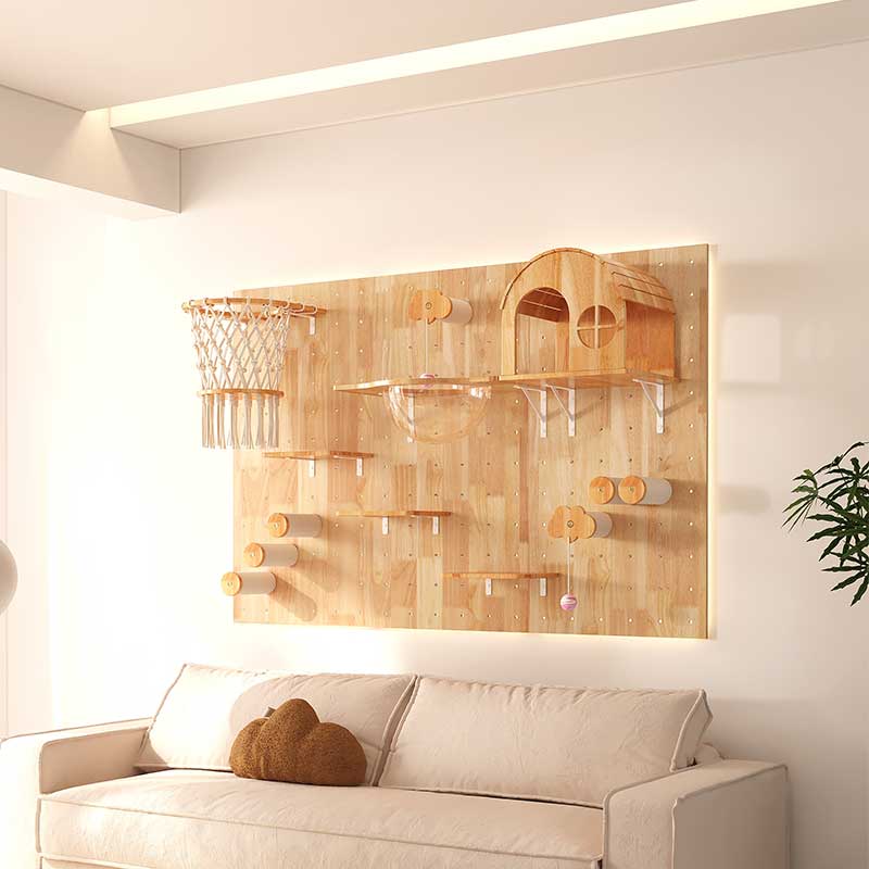 DIY Solid Wood Cat Wall Shelf with Holes – Wall-Mounted Climbing Panel for Cats