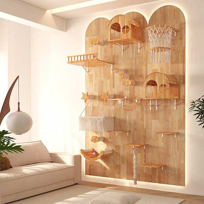 DIY Solid Wood Cat Wall Shelf with Holes – Wall-Mounted Climbing Panel for Cats