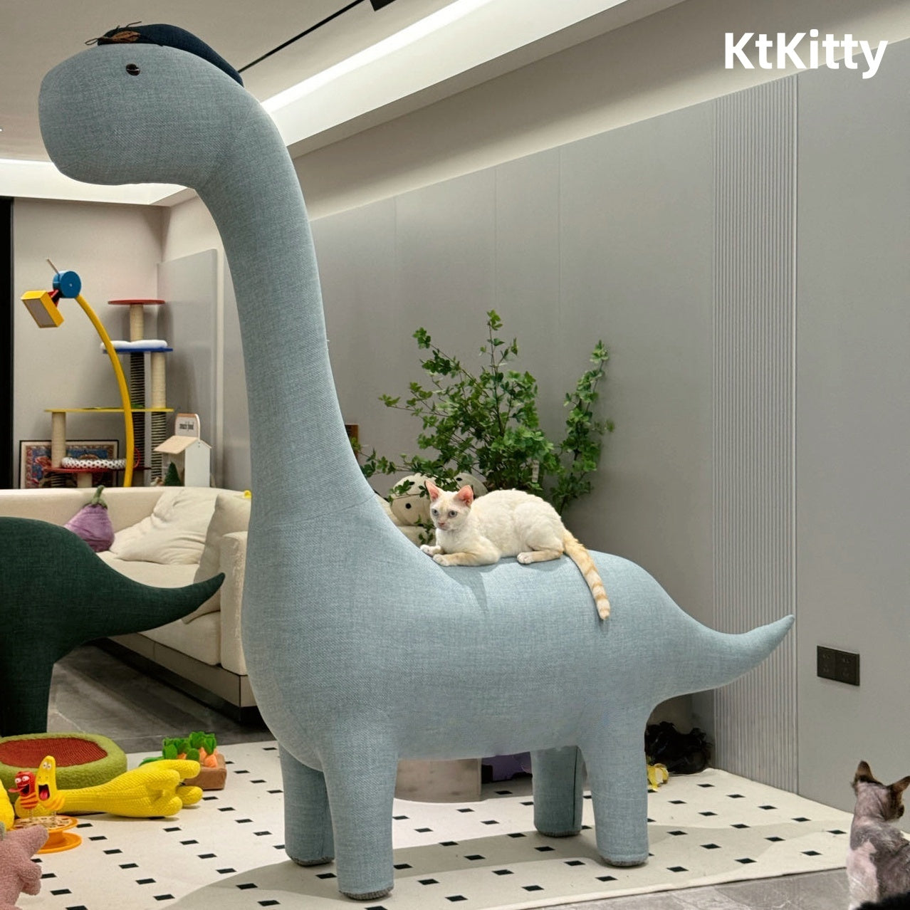 Dinosaur cat tree with integrated climbing and lounge structure