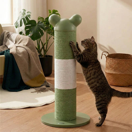 Single Vertical Cat Scratcher for Active Cats with a playful green design and a cat scratching the surface.