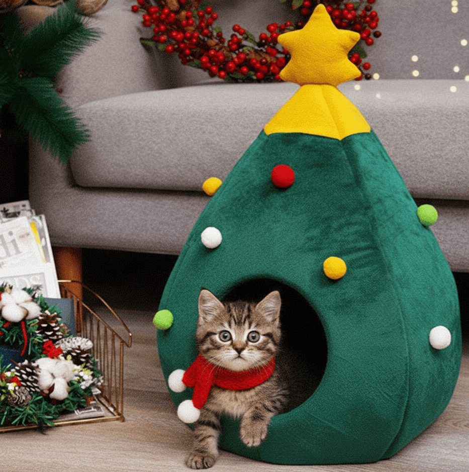 Kitten sleeping bed with ultra-soft faux fur texture that mimics a mother cat's warmth for anti-anxiety comfort.