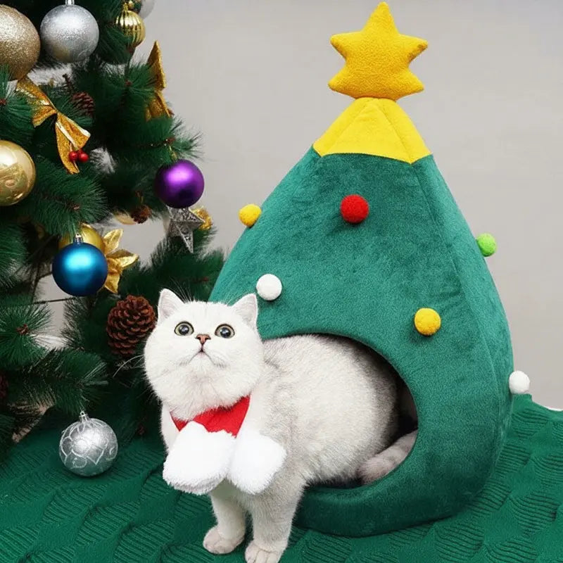 KtKitty Cozy Christmas Cat Bed — Festive & Warm Plush Hideaway for Winter Naps