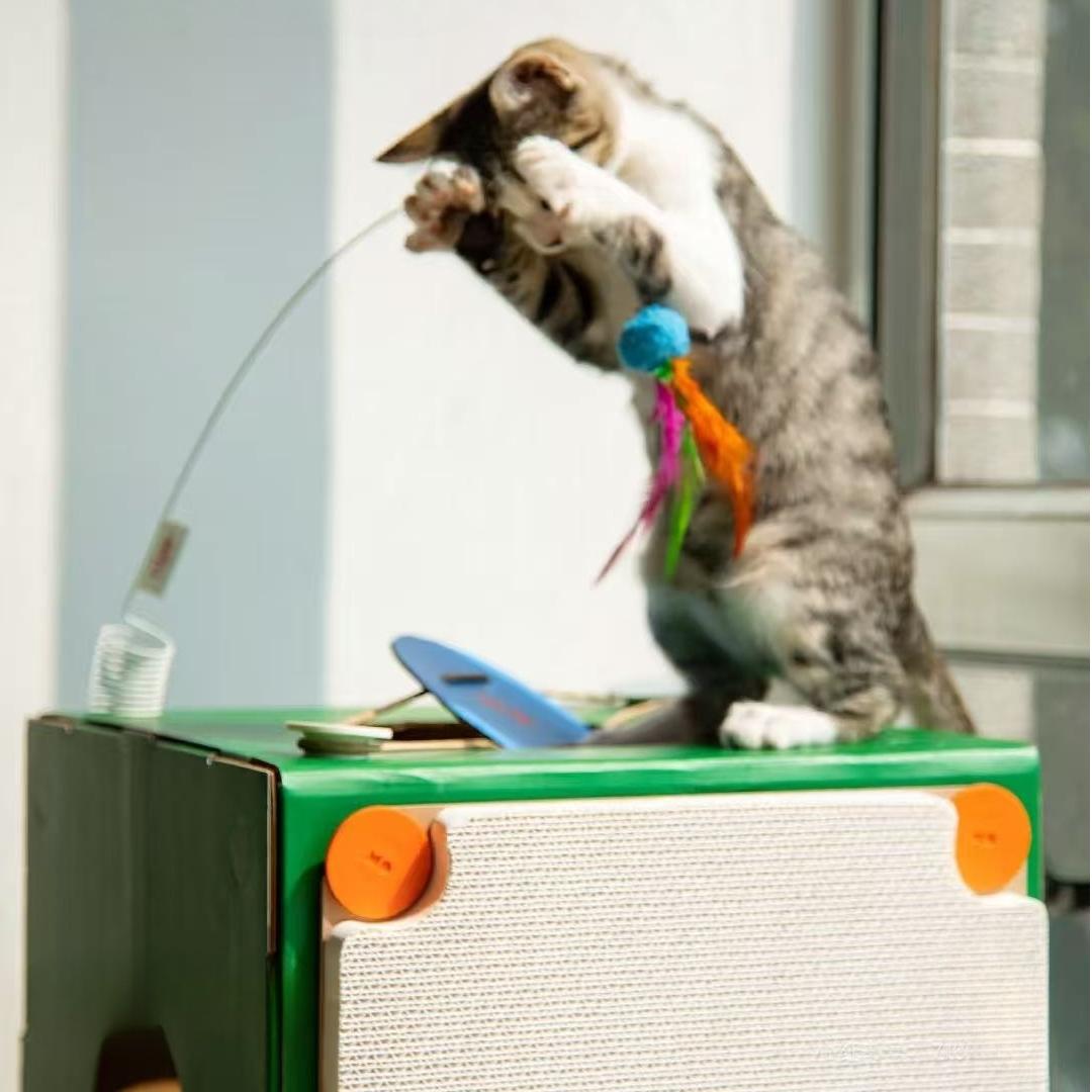 Multi-Cat Cardboard Cat House with eco-friendly, durable cardboard material (362g-630g), designed for scratching and hiding. Lightweight and modular for endless play, perfect for cats to explore and relax.