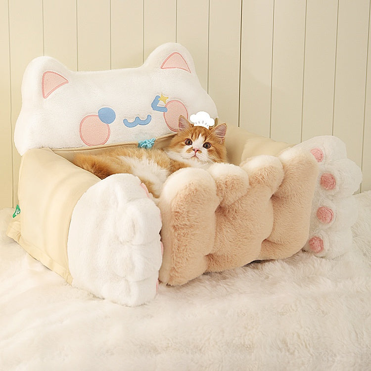 Cookie Chef Cat Sofa Bed — Cozy & Comfortable Cat Bed with a cat relaxing on a plush paw-shaped design.