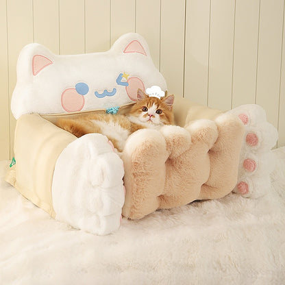 Cookie Chef Cat Sofa Bed — Cozy & Comfortable Cat Bed with a cat relaxing on a plush paw-shaped design.