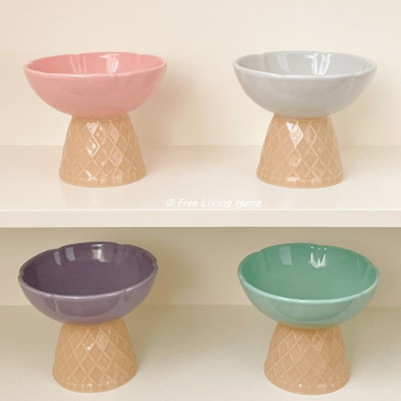 Multi-Color Ice Cream Base Ceramic Cat Bowl for Stylish Eating -KtKitty