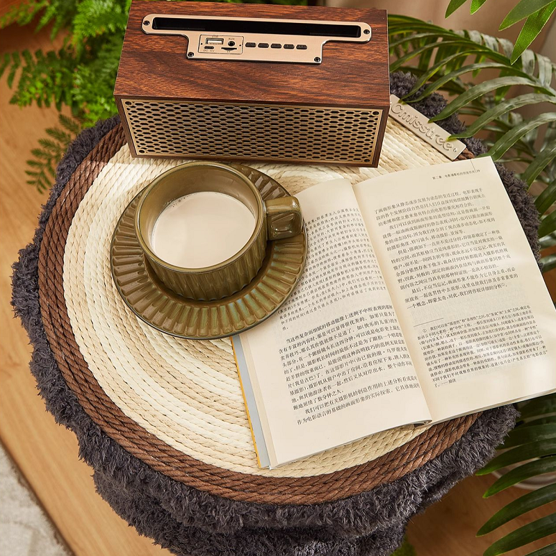 Multi-Functional Shared Living Stump: Designer Side Table, Stool, & All-in-One Cat Tree with coffee and book on top.