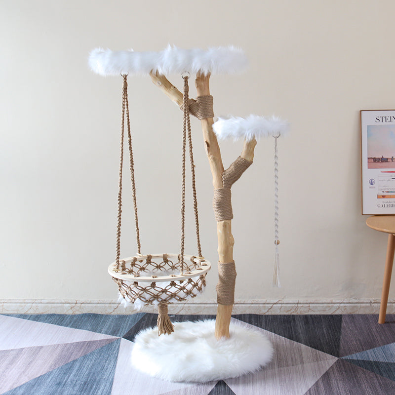 Cloud Series Solid Wood Cat Tower – Multi-Level Cat Tree with Hammock & Perches