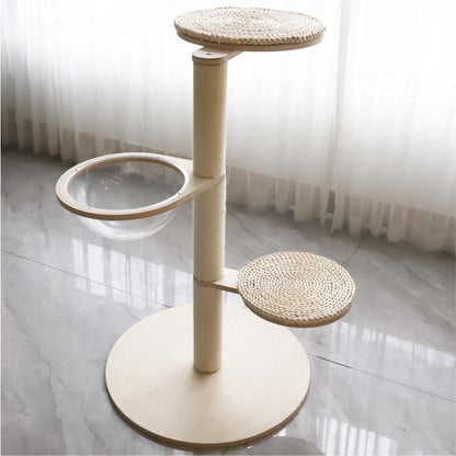 Central sisal cat scratching post for claw maintenance and furniture protection