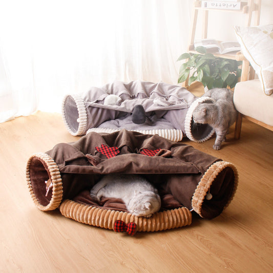 SnuggleTunnel Cat Bed – Cozy Tunnel Hideaway for Stylish Cats