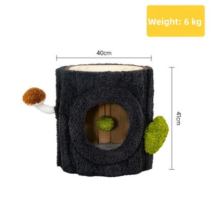 Multi-Functional Shared Living Stump: Designer Side Table, Stool, & All-in-One Cat Tree with playful design.