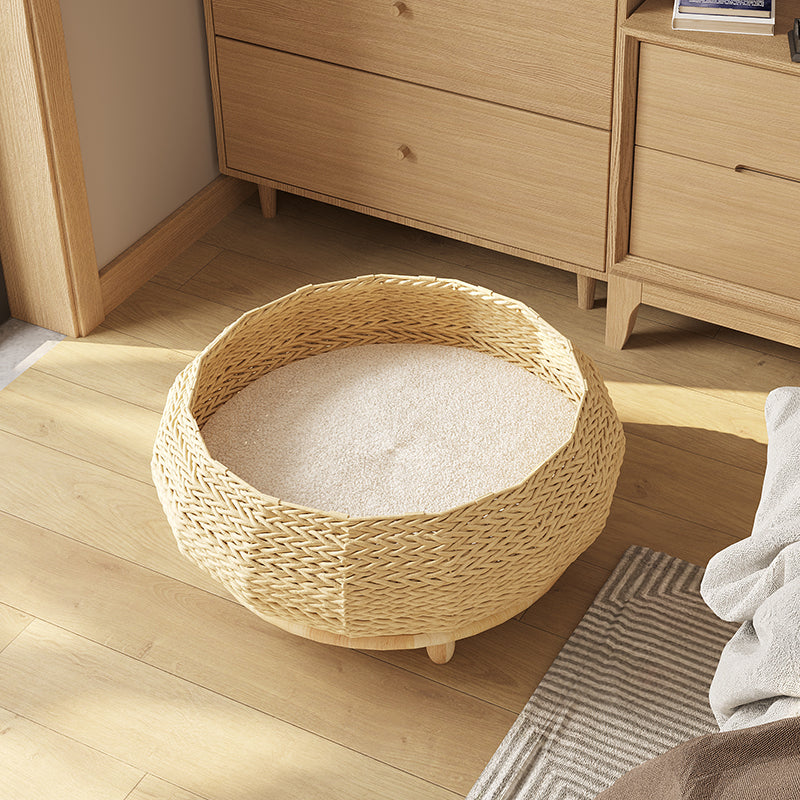 Plush removable cushion in rattan wood cat bed - KtKitty