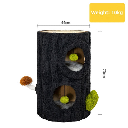 Multi-Functional Shared Living Stump: Designer Side Table, Stool, & All-in-One Cat Tree with interactive elements.