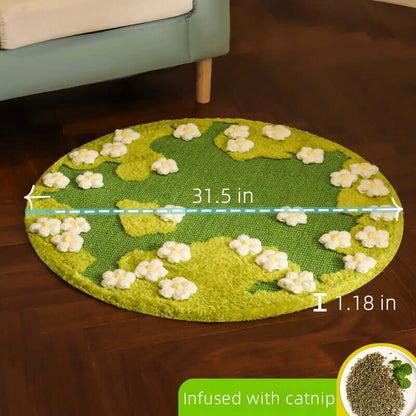 🌼 Blooming Garden Cat Scratch Mat – Round Floral Rug for Cats