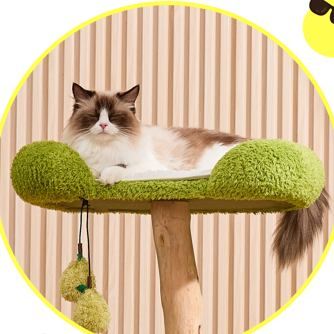 Unique Pear Cat Tree Tower: Natural Wood with All-Season Cat Bed
