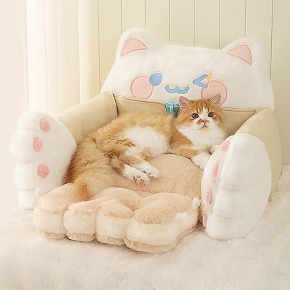 Cookie Chef Cat Sofa Bed — Cozy & Comfortable Cat Bed with a fluffy cat lounging on it.