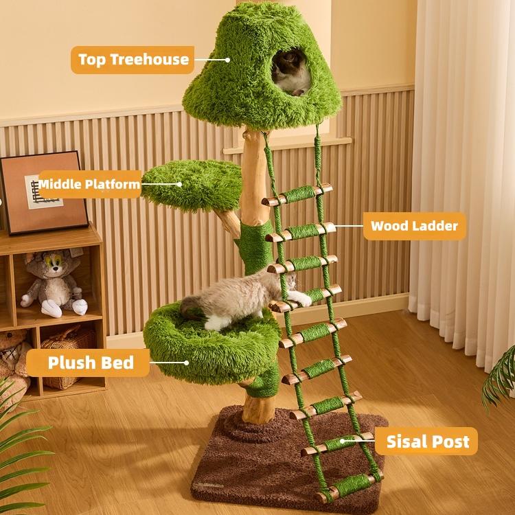 Wooden Cloud Stepper Cat Tree Tower