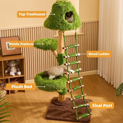 Wooden Cloud Stepper Cat Tree Tower