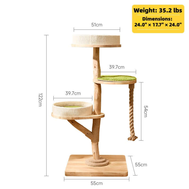 Wooden Cat Tree with Hanging Bed & Scratching Post