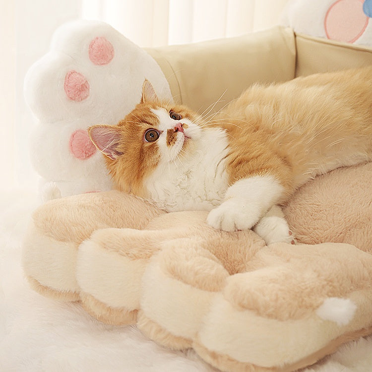 Cookie Chef Cat Sofa Bed — Cozy & Comfortable Cat Bed with a fluffy cat relaxing on it.