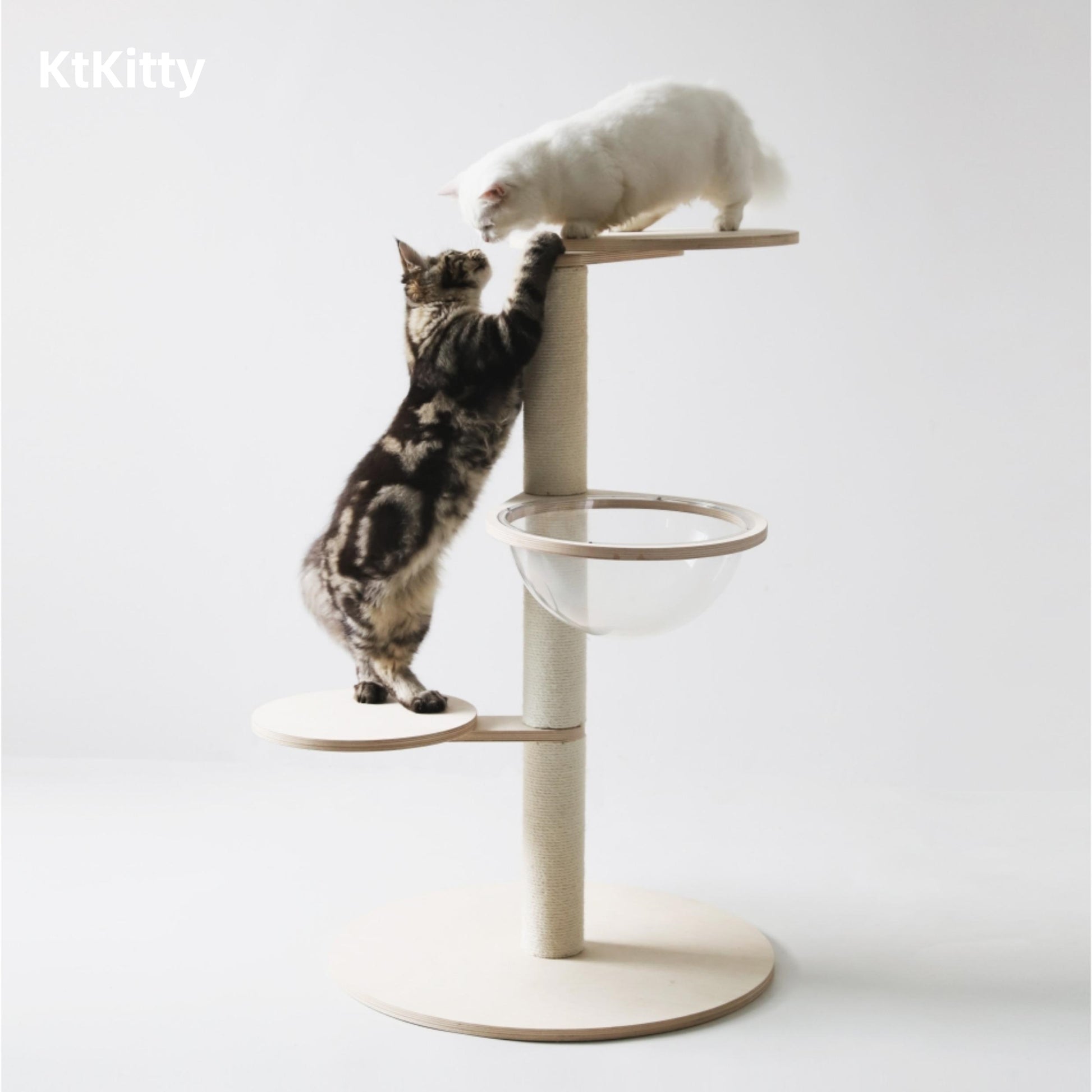 Compact small cat tree for apartments with solid wood construction