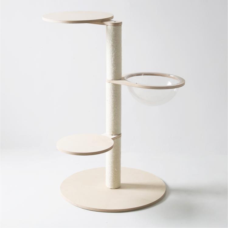 Attached transparent acrylic capsule cat bed for elevated resting