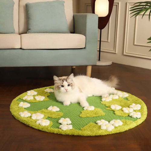 🌼 Blooming Garden Cat Scratch Mat – Round Floral Rug for Cats