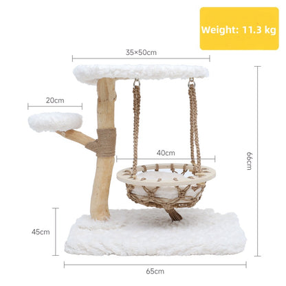 Cloud Series Solid Wood Cat Tower – Multi-Level Cat Tree with Hammock & Perches