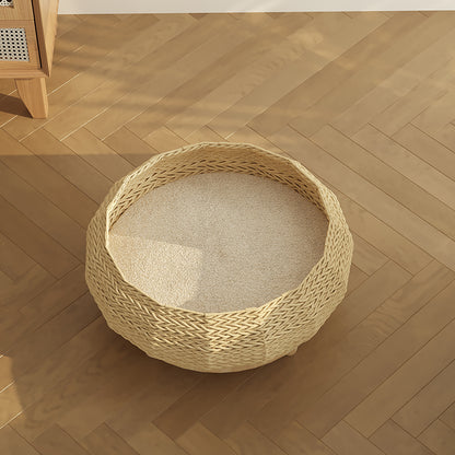 Cat napping in cozy handwoven rattan pet bed - KtKitty