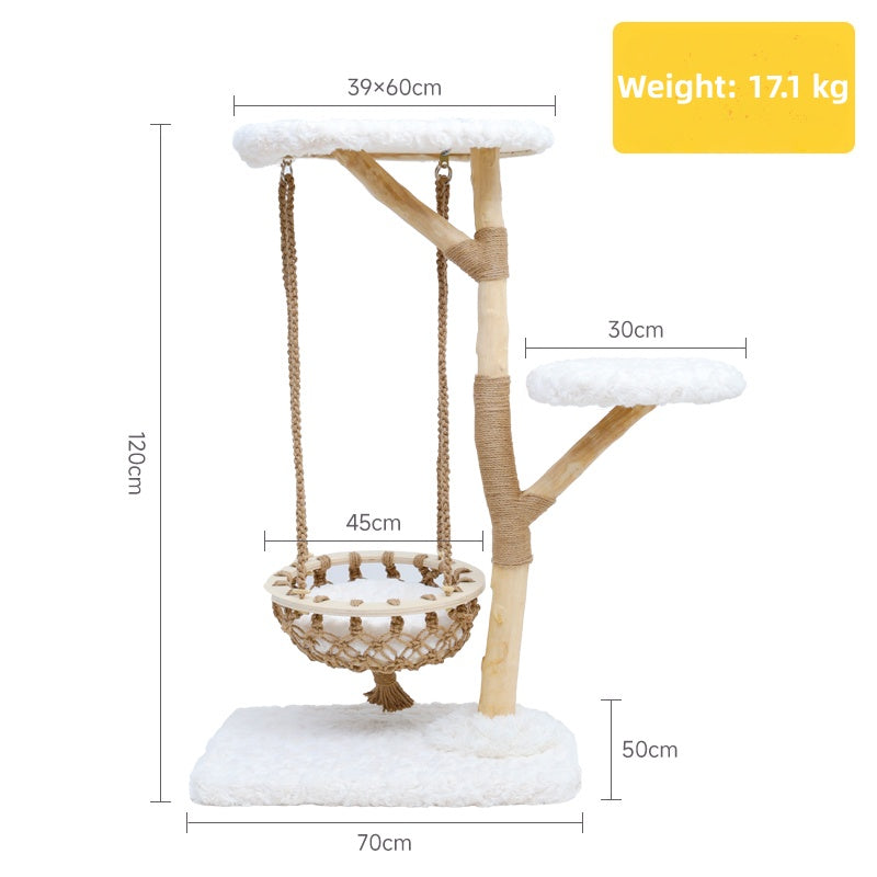 Cloud Series Solid Wood Cat Tower – Multi-Level Cat Tree with Hammock & Perches