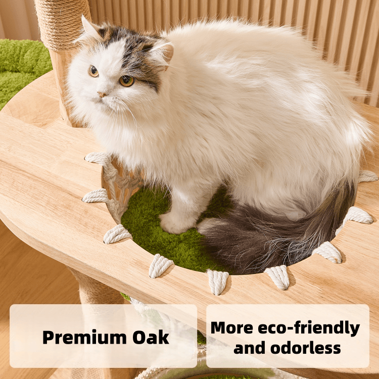 Wooden Cat Tree with Hanging Bed & Scratching Post