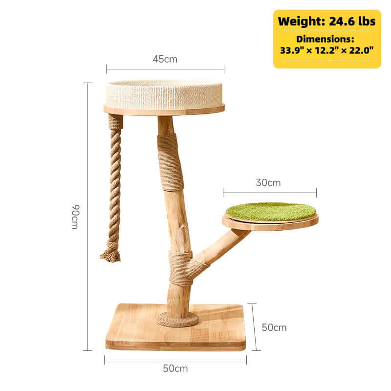 Wooden Cat Tree with Hanging Bed & Scratching Post