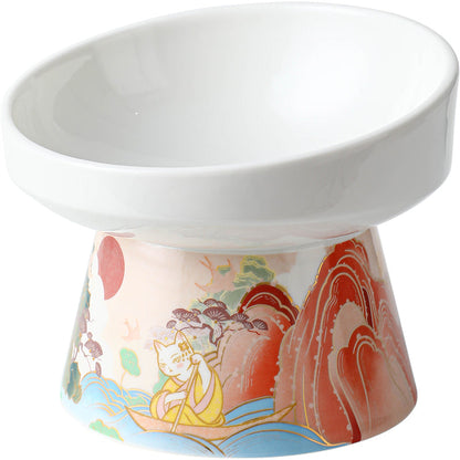 Non-Spill Ceramic Bowl with Baffle Design for Tidy Mealtime -KtKitty