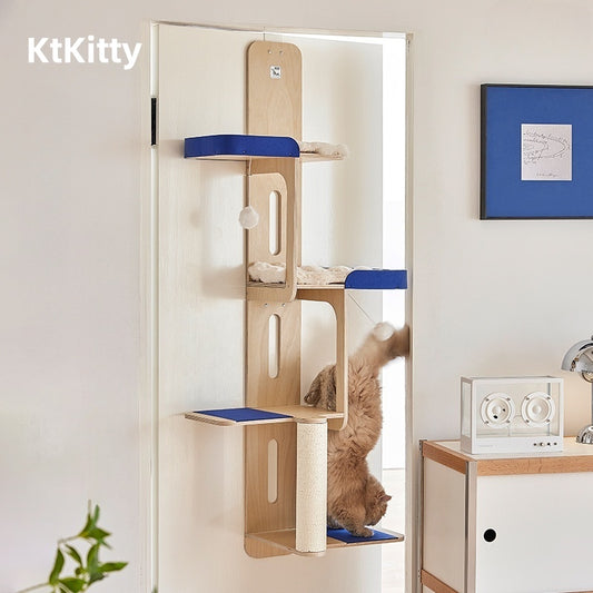 Durable kraft paper scratch post with soft bubble velvet cushion, easy to hang and remove.