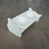 White Embossed 2-Bowl Feeder