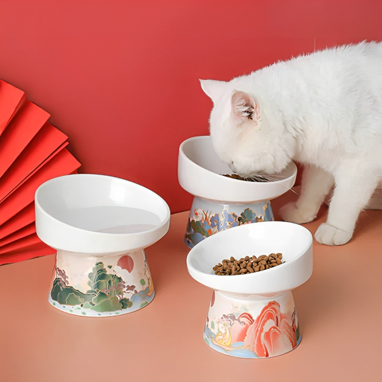 Durable, Hand-Painted Ceramic Cat Bowl with Unique Characters -KtKitty