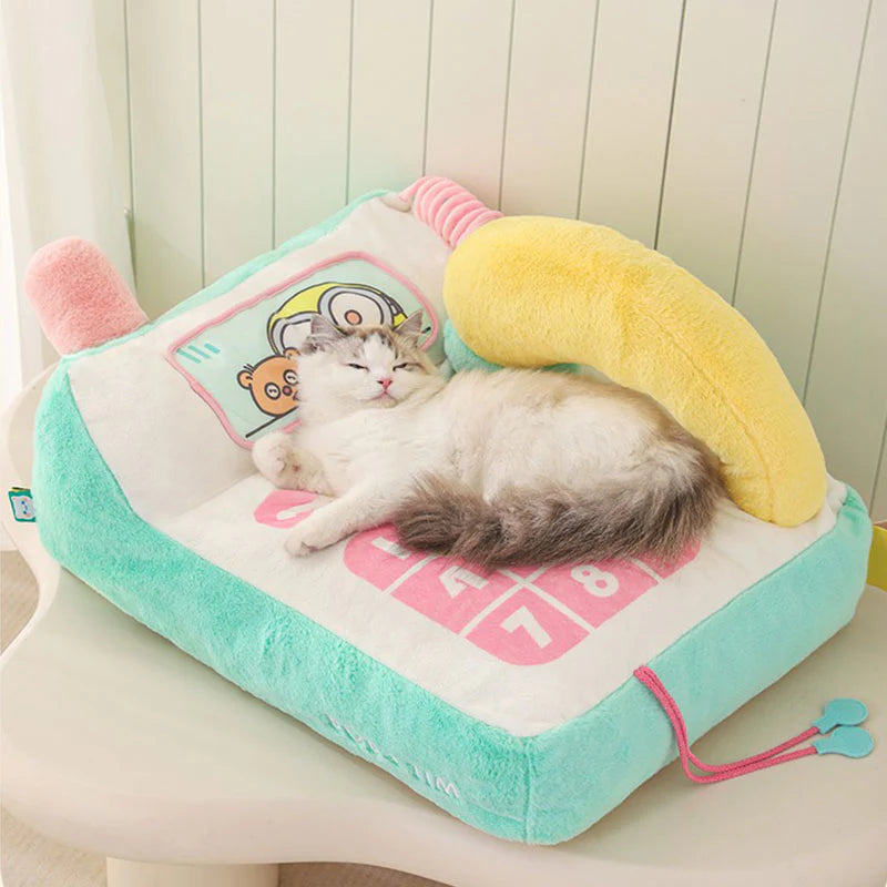 Kawaii Phone Sofa Bed for Cat – Cute & Cozy Lounge for Your Kitty with a cat comfortably resting.