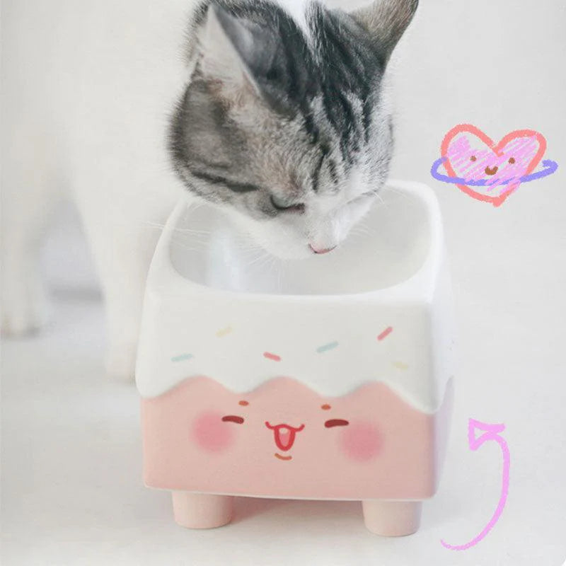 High-Quality Ceramic Cake Cat Food & Water Bowl -KtKitty