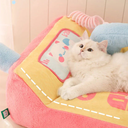 Kawaii Phone Sofa Bed for Cat – Cute & Cozy Lounge for Your Kitty with a fluffy cat lounging comfortably.