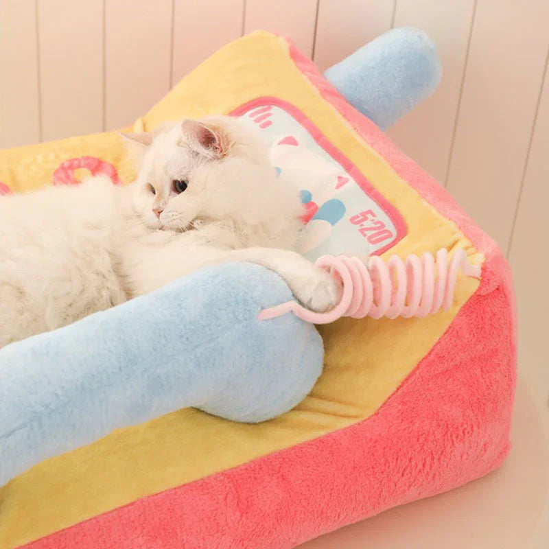 Kawaii Phone Sofa Bed for Cat – Cute & Cozy Lounge for Your Kitty with a cat relaxing on the soft cushion.