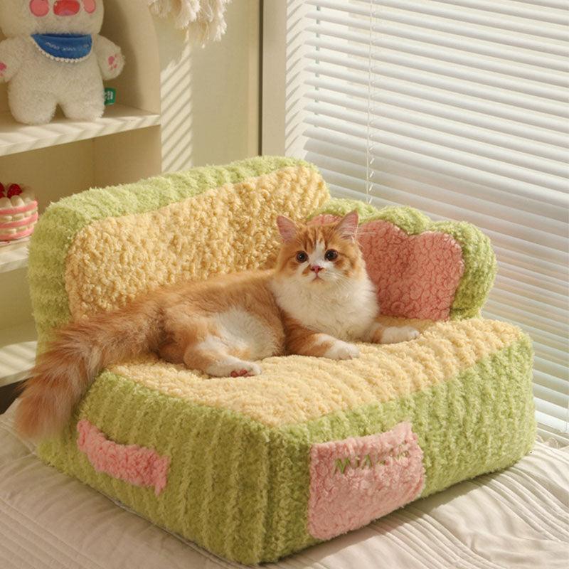 Cat sitting on taro cream cake sofa pet nest - KtKitty