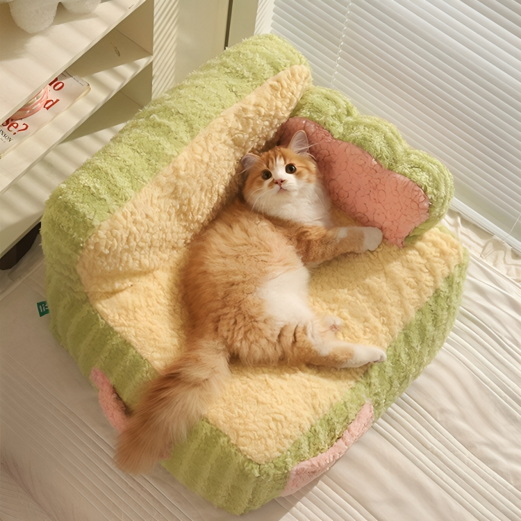 Portable cake sofa cat bed in bright indoor setting - KtKitty