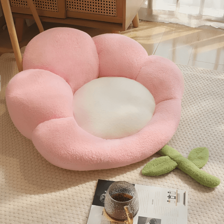 Slip-resistant flower cat bed in bright indoor setting - KtKitty